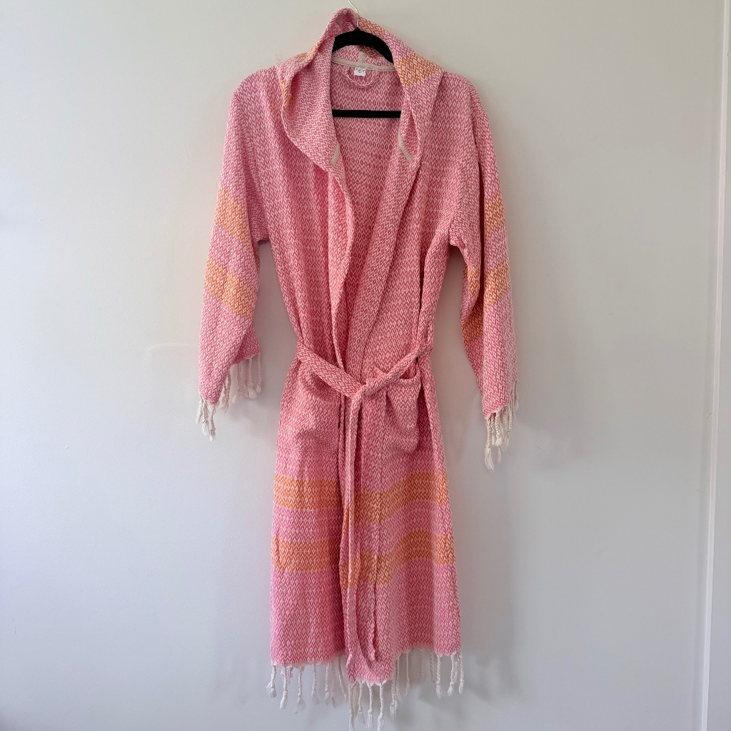 The House Of Sela Shepherds Robe Aegean Cotton Pink Orange Boho Woven Tassels